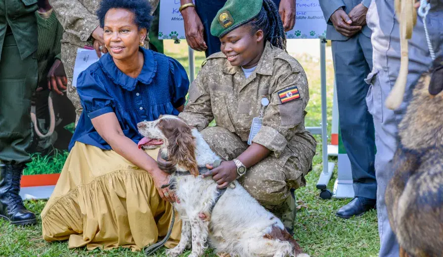  Rose Ssebatindira, AWF Uganda Country Director, at the Entebbe Canine Unit during the Canines for Conservation program transition ceremony.