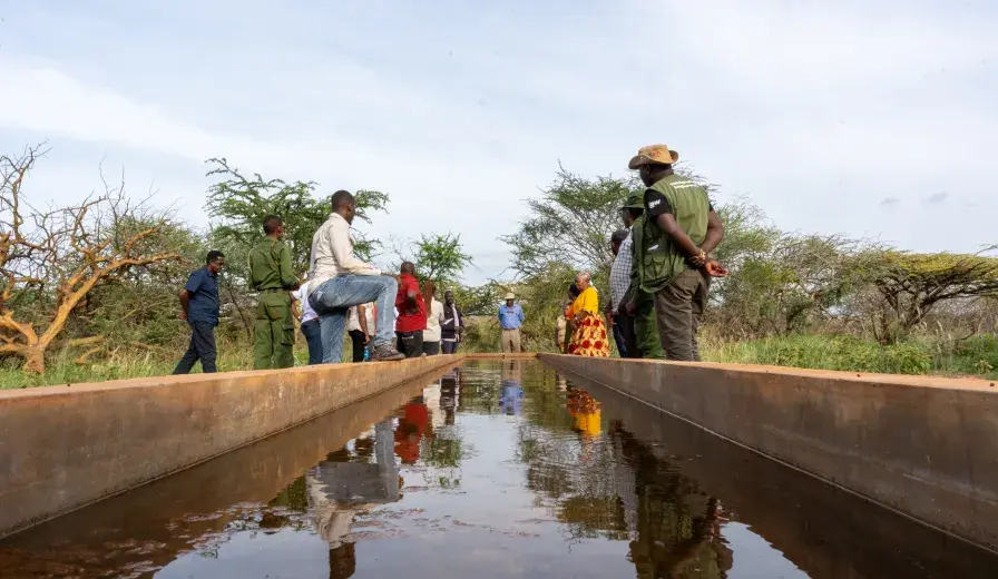 Water provided by a borehole pump in Tsavo landscape, kenya.