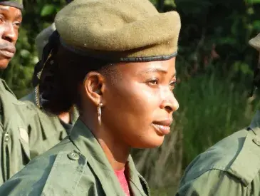 Emancie Ekofo Bafalanga during the park ranger patrol briefing
