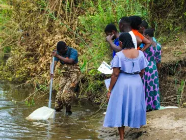 Members of the Ruipa Water Users Association conduct river health bioassessment, using aquatic organisms to understand the condition of the Londo River and guide restoration where it matters most.