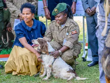  Rose Ssebatindira, AWF Uganda Country Director, at the Entebbe Canine Unit during the Canines for Conservation program transition ceremony.