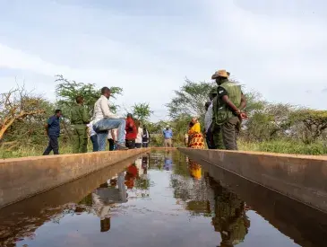 Water provided by a borehole pump in Tsavo landscape, kenya.