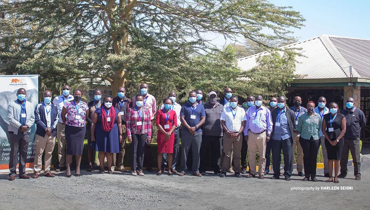 Group photo of KWS and AWF participants at wildlife evidence guidelines writeshop