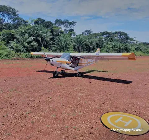 Photo of AWF's two-seater plane in Bili-Uele, DRC