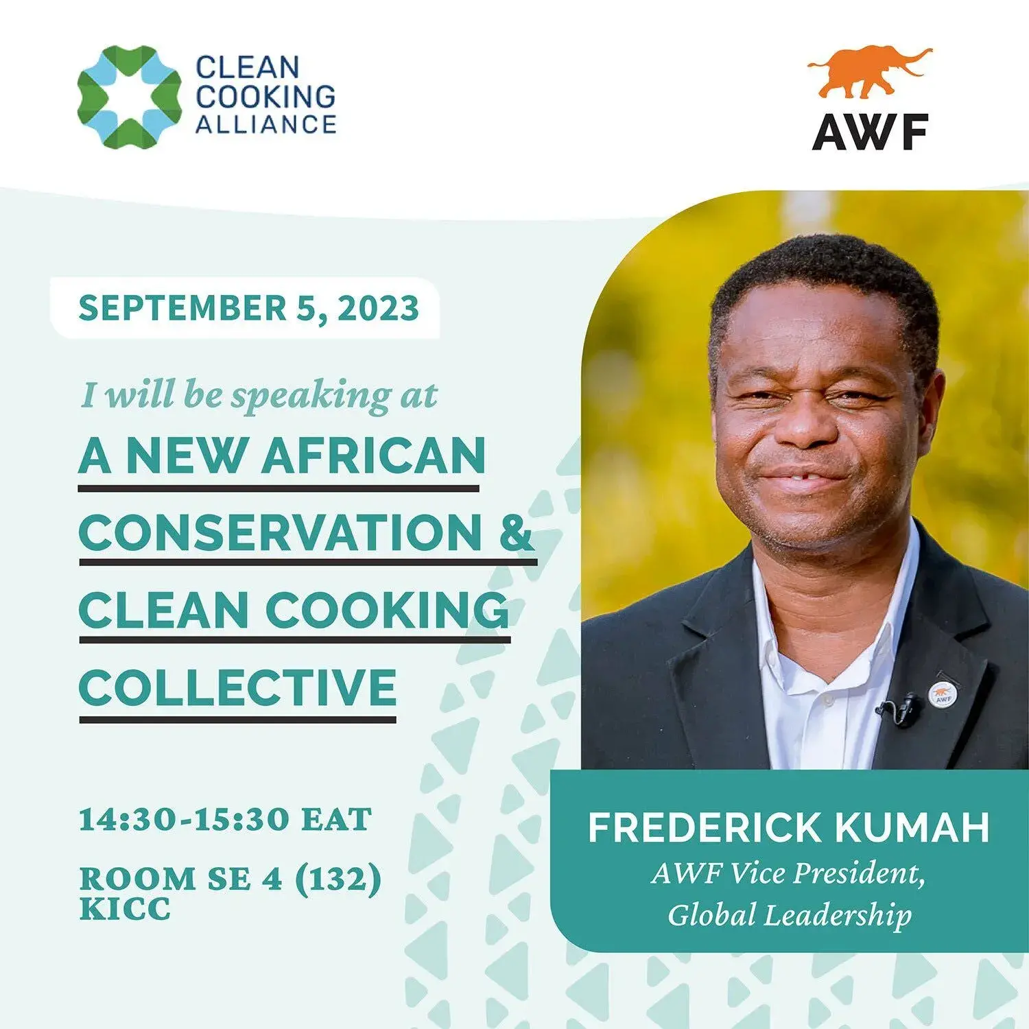 Frederick Kwame Kumah: I will be speaking at "A new African conservation & clean cooking collective" — 14:30-15:30 EAT, Room SE 4 (132) KICC