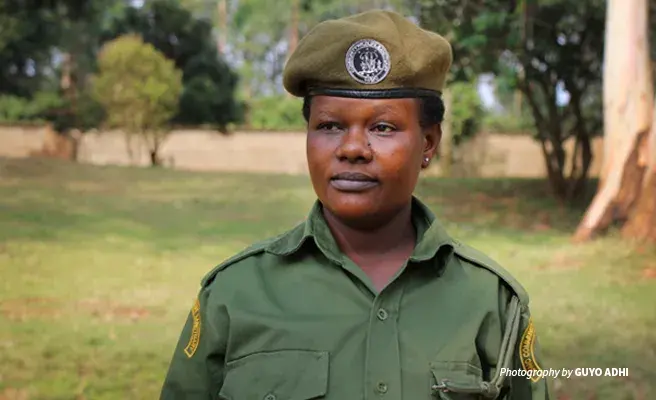 Community wildlife scouts like Ludovika Malemba play an important role in mitigating threats in communal conservation areas Photo of Ludovika Malemba community wildlife scout at LUMO Community Wildlife Sanctuary in Tsavo