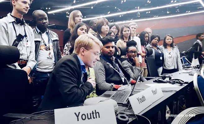 AWF hosted an intensive workshop for the African chapter of the Global Youth Biodiversity Network ahead of CBD COP14 Photo of Global Youth Biodiversity Network at delivering closing remarks at the Convention for Biological Diversity Conference