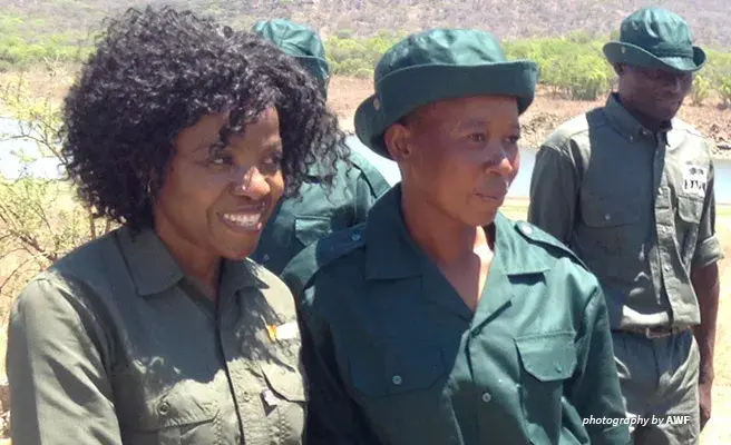 For the first time ever, women will join the forty-plus team of community scouts. Image Olivia Mufute, AWF's Country Manager of Zimbabwe, and her best student.
