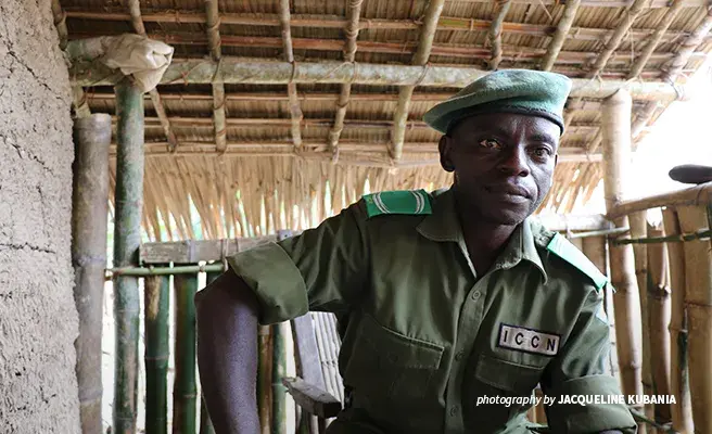 Meet the Men and Women Fighting to Protect Biodiversity in DRC’s Bili Uele Landscape A close up photo of a ranger at Bili Uele